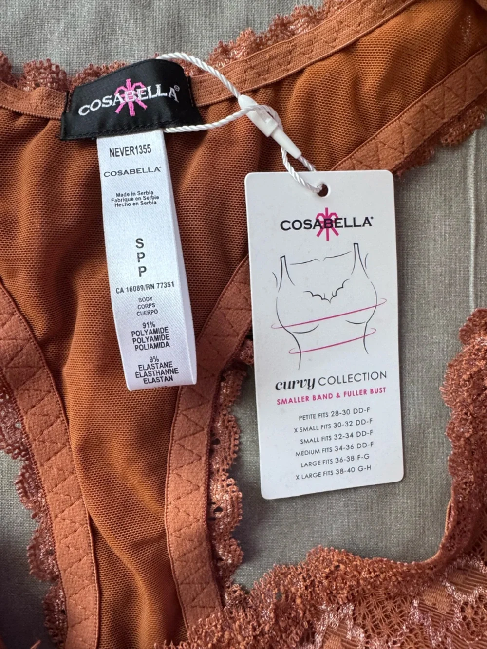 NWT’s Cosabella Never Say Never Cutie Lace Bralette Sz S Dark‎ Copper Racerback